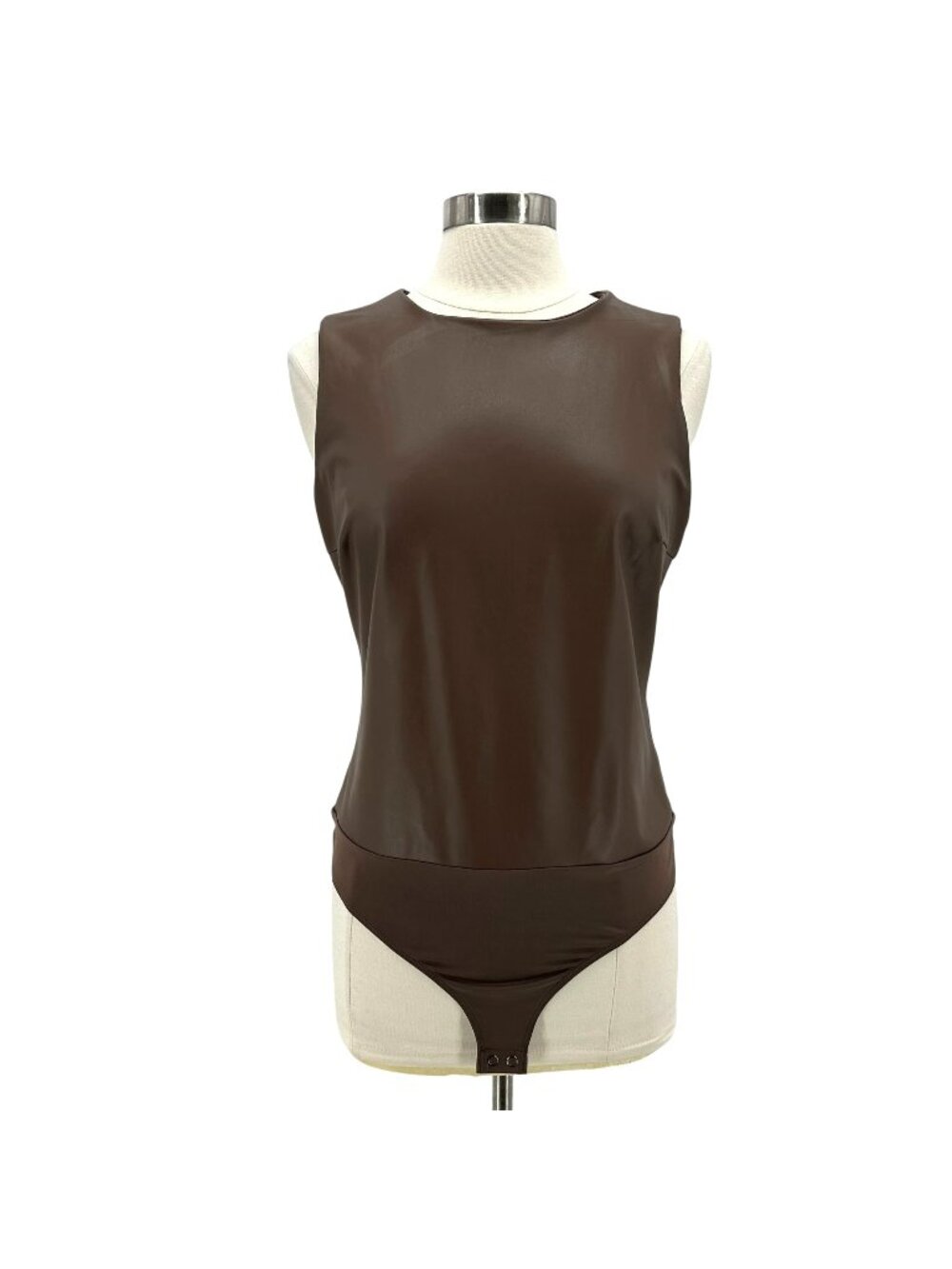 NEW Express Womens Large Bodysuit Top Body Contour Faux Leather Brown Sleeveless